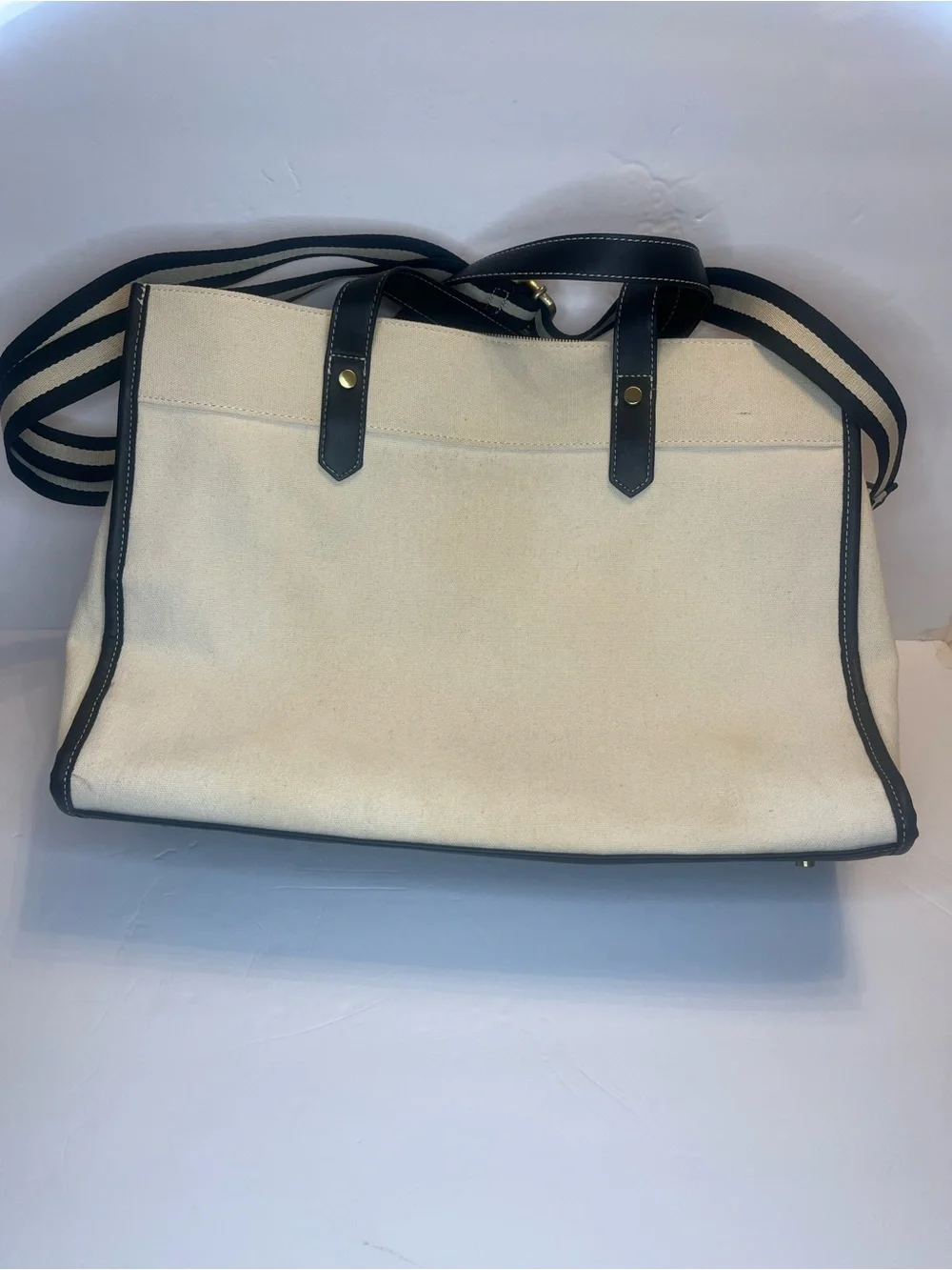 Missnine Canvas Tote Laptop Bag with Black Trim - Neutral